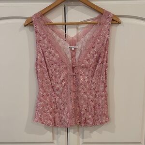 Reformation Pink Smocked Peplum Blouse